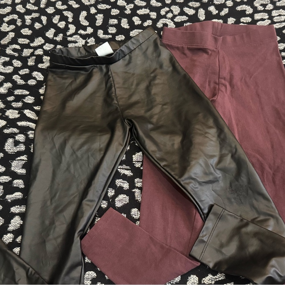 Zara Girls Leggings Bundle in Black leather and Burgundy 8